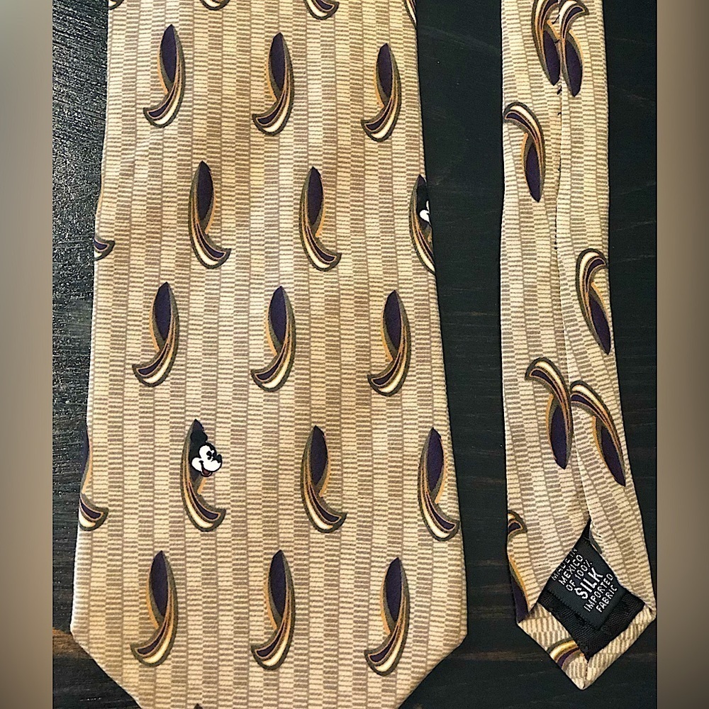 Vintage Mickey Inc Tan Silk Tie 90s Disney Mickey Mouse Classic Career